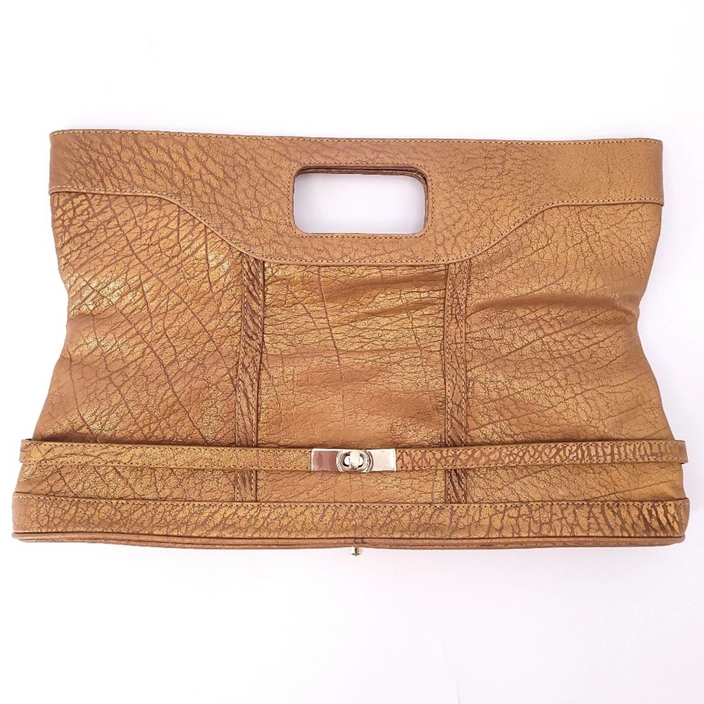 BCBGMAXAZRIA Bronze Copper metallic Convertible Clutch Handbag | Large